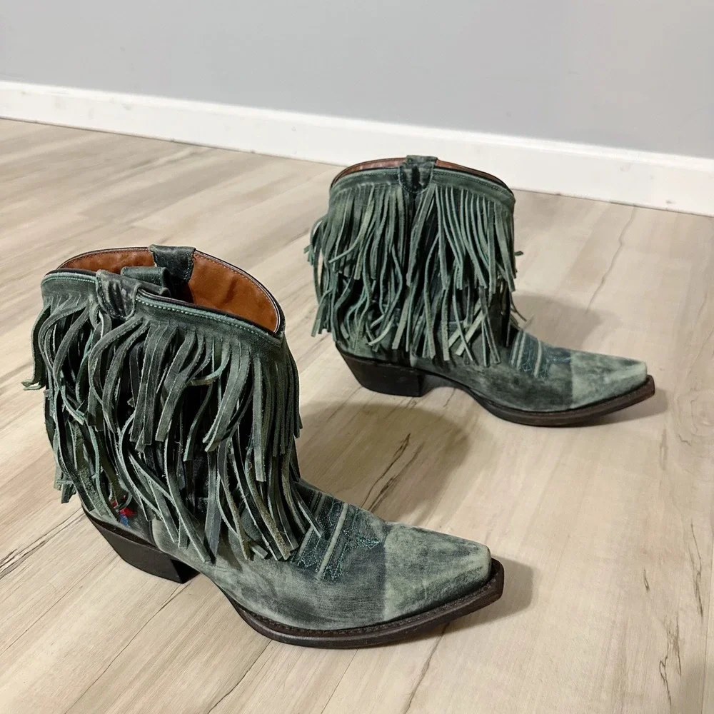 Redneck‎ Riviera Teal Suede Leather Fringe Cowgirl Boots Size 8